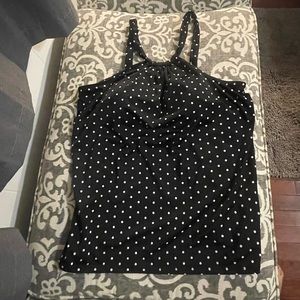 Black with white polka dot bathing suit top size 18